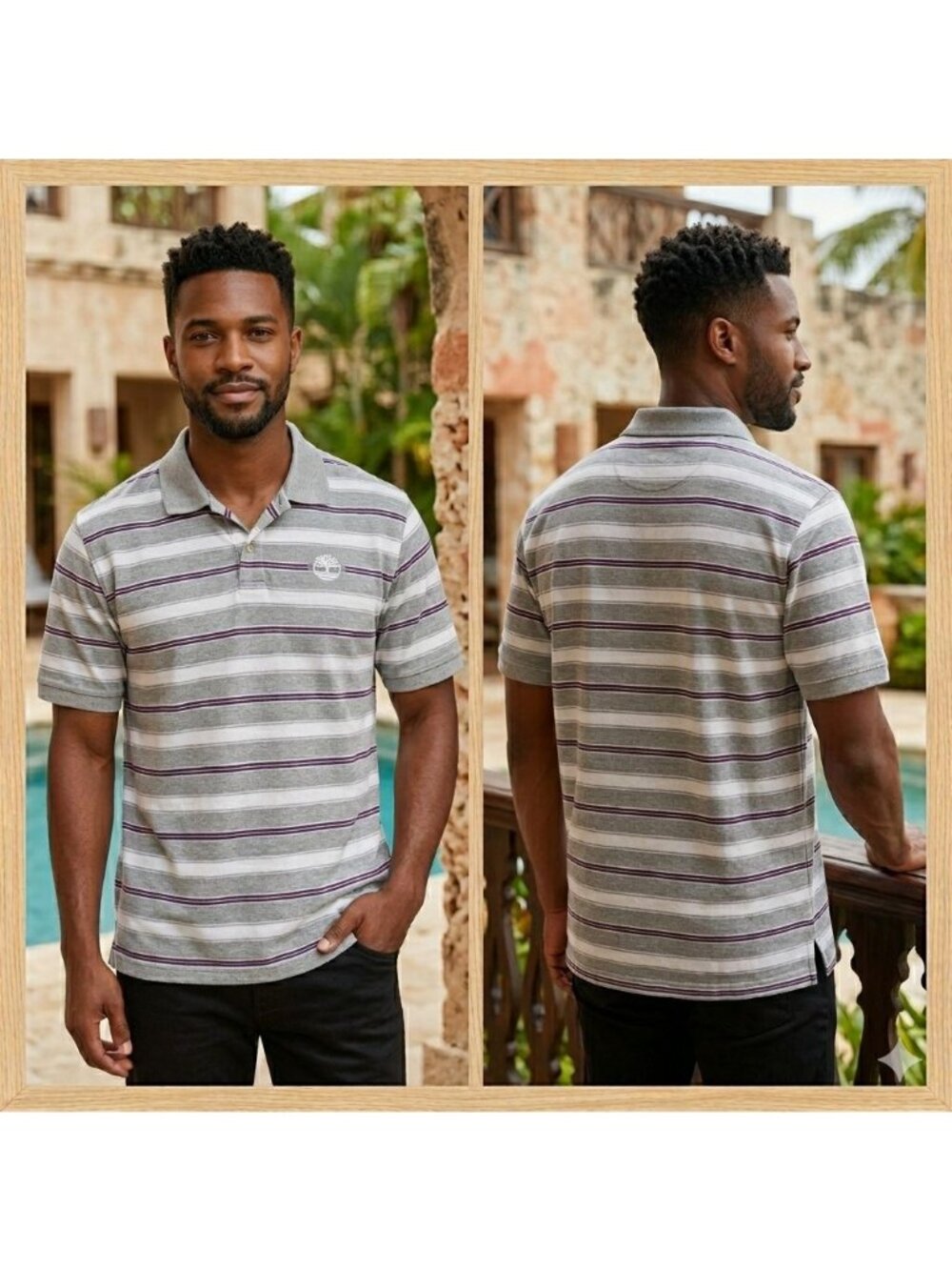 Timberland Men's Polo Shirt Size XL Striped Short Sleeve Casual Embroidered Logo